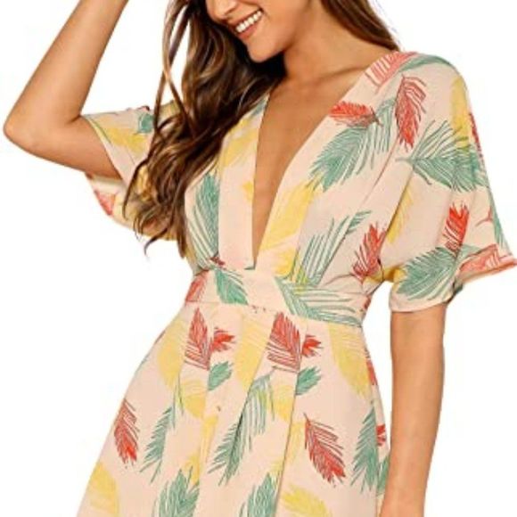 Floerns Women's Ditsy Floral Plunge Neck Knot Front A Line Short Dress - Picture 1 of 5